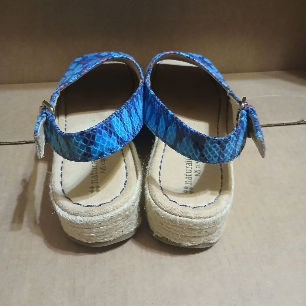 Naturalizer wedge sandals Women 9N Blue Pink Aqua Burlap Wedge - Picture 3 of 6